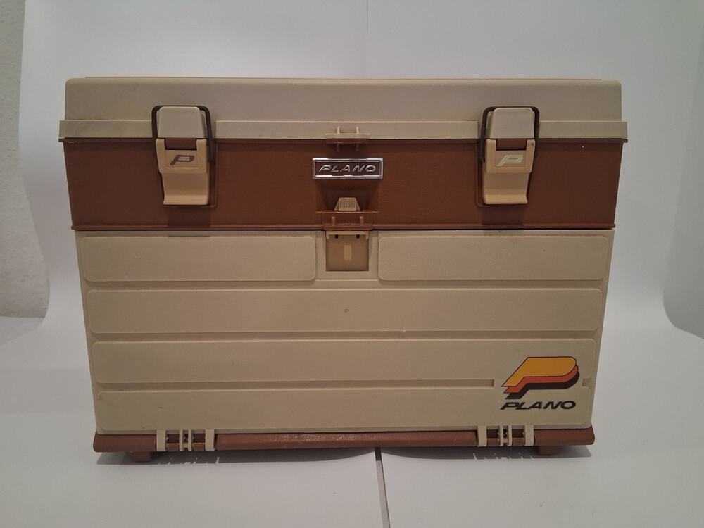 Vintage Plano 757 Fishing Tackle Box 4 Drawer Top Storage Organizer Brown USA